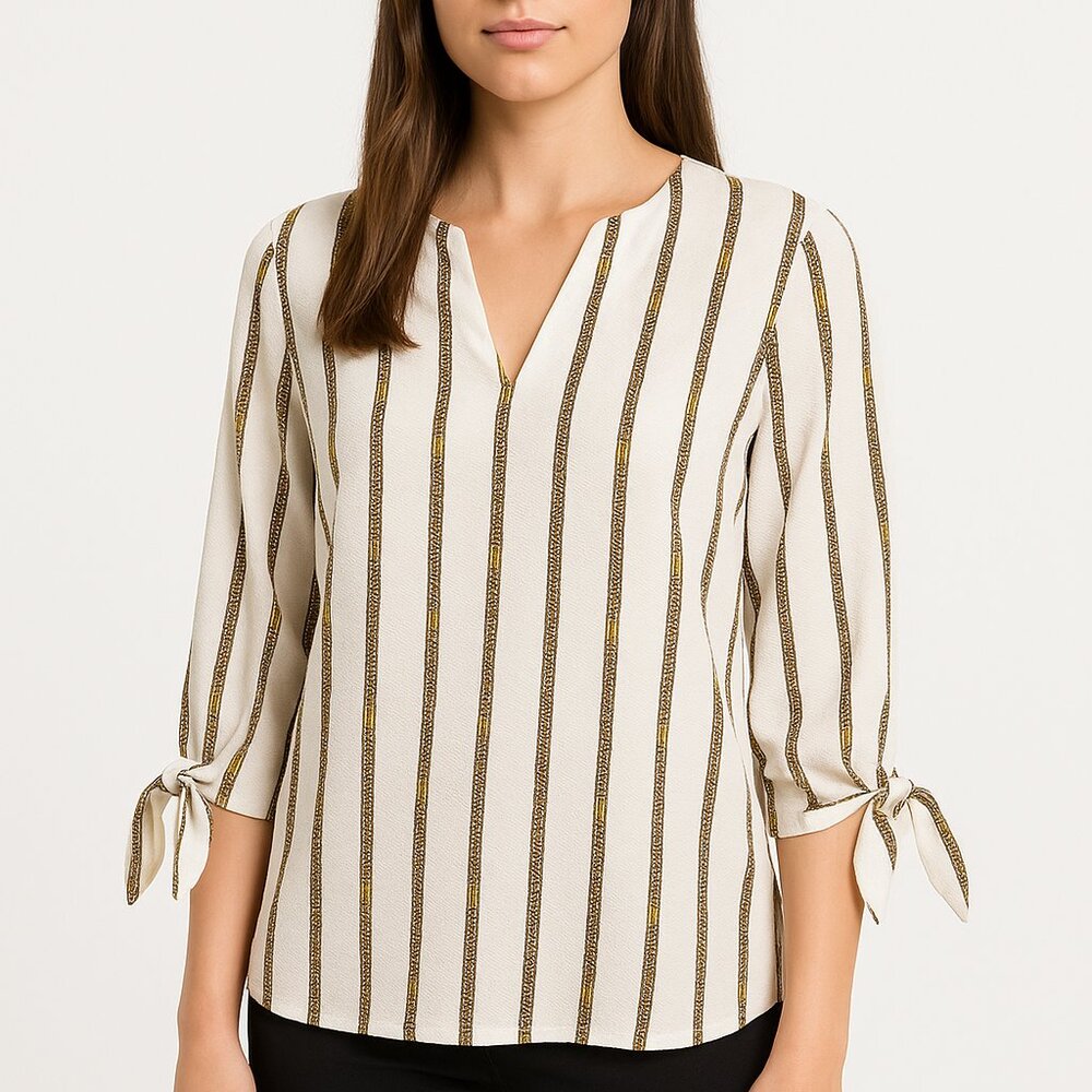 Michael Michael Kors Chain Print Blouse | Tie Sleeve | Size S
